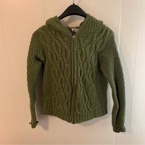 Aran Crafts Cropped Hooded Cardigan.‎  100% Merino Wool.  Size medium